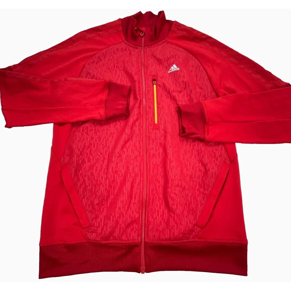 Adidas Jacket Men Medium Red Yellow Track Suit Sweatshirt Warm Up Soccer Adult *